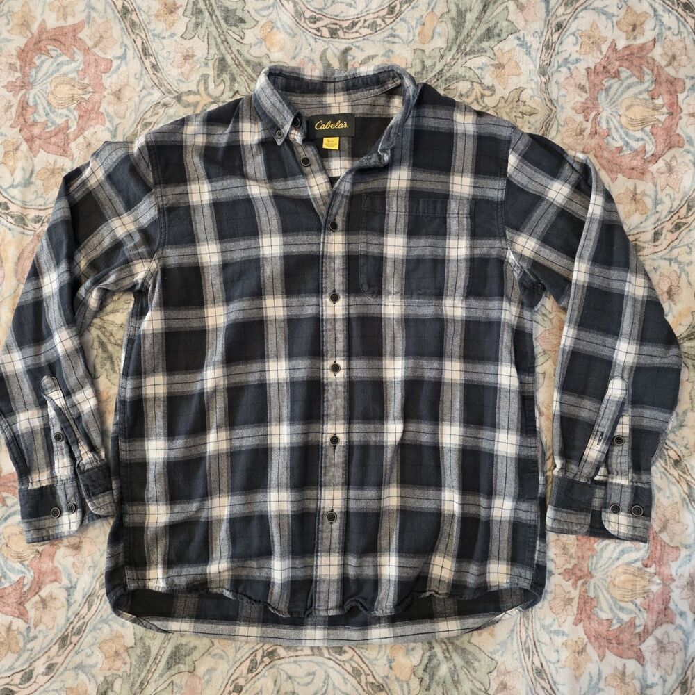 Cabela's Plaid Flannel Button-Down Shirt Mens M Blue Long Sleeve